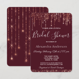 Convites Borgonha e chá de panela Dourado cor-de-rosa