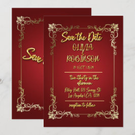 Convites Borgonha e Dourado Efeito de Texto 3D Save the Dat