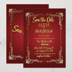 Convites Borgonha e Dourado Efeito de Texto 3D Save the Dat