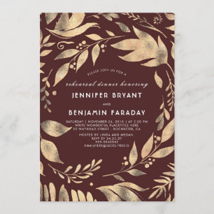 Convites Borgonha e jantar de ensaio Dourado da queda das