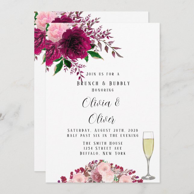 Convites Borgonha e Turfa Rosa Esbranquiçada Brunei e Bubbl (Frente/Verso)