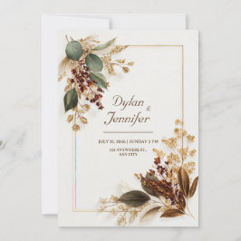 Convites Borgonha Eucalipto Dourado Flores Secas Casamento