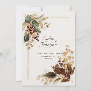 Convites Borgonha Eucalipto Dourado Flores Secas Casamento