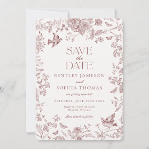 Convites Borgonha Fall Toile De Jouy Floral Salve a Data