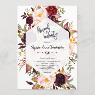 Convites Borgonha Floral Geométrica Brunch e Burgundy