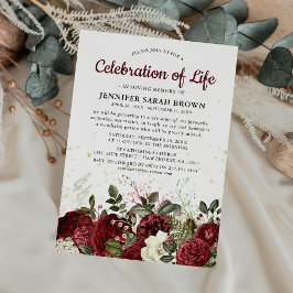 Convites Borgonha Floral Memorial | Celebração da Vida