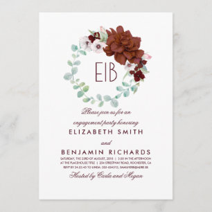 Convites Borgonha floresce a festa de noivado elegante do