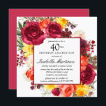 Convites Borgonha Laranja Amarelo Cor-de-rosa aniversário d<br><div class="desc">Honre uma pessoa especial com este convite de festas elegante. Flores de queda criam uma bela coroa aquática.</div>