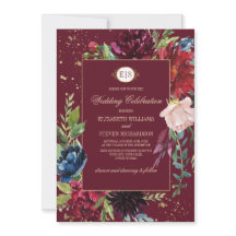 Borgonha | Marinho Azul Floral Watercolor Casament