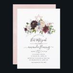 Convites Borgonha, Marinho e Blush Bat Mitzvah<br><div class="desc">Trendy bordo - marsala e marinho blue bat mitzvah convite com sotaques de tipografia rosa pincelado e elegante.</div>