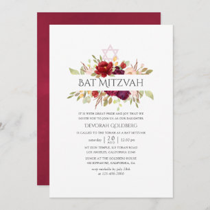 Convites Borgonha - Marsala e Blush Floral Bat Mitzvah