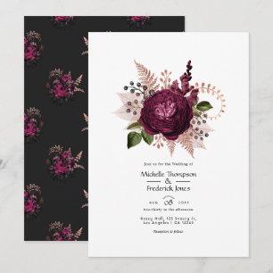 Convites Borgonha - Marsala e Casamento Floral Dourado Rosa