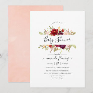 Convites Borgonha - Marsala e Chá de fraldas Floral Blush