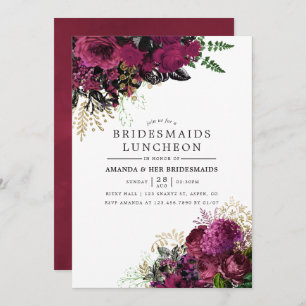 Convites Borgonha - Marsala e Douradas Bridesmaids Luncheon