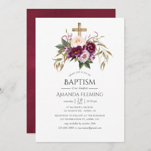 Convites Borgonha/Marsala e Peach Baptism ou Christening