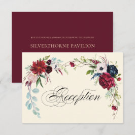 Convites Borgonha | Placa Recepção de casamento Floral Azul