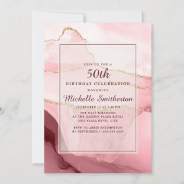 Convites Borgonha rosa Dourada Marble Agate 50º Aniversário