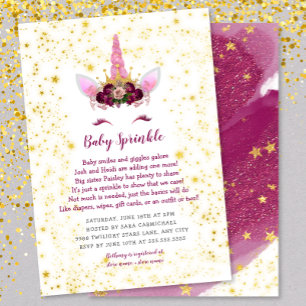 Convites Borgonha rosa Dourada Unicorn Baby Sprinkle