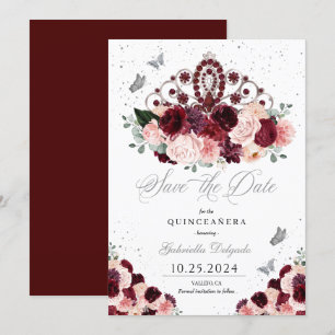 Convites Borgonha Rosa Tiara Salve A Data Quinceañera