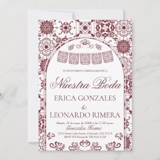 Convites Borgonha Talavera Papel Picado Casamento Espanhol