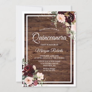 Convites Borgonha Vermelha Blush Vinho Floral Russo Quincea