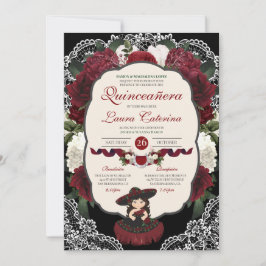 Convites Borgonha Vermelha Negra Floral Elegante Charro Qui