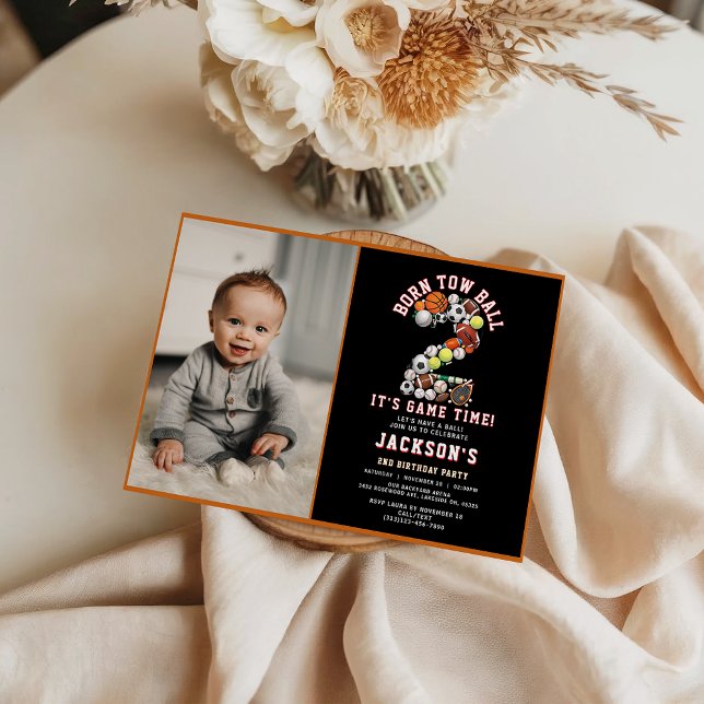 Convites Born 2 Ball Sport Themed Boy 2nd Birthday Party (Born 2 Ball Sport Themed Boy 2nd Birthday Party Invitation
)