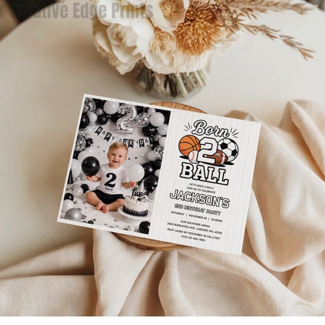 Convites Born 2 Ball Sports Themed Boy 2nd Birthday Party (Born 2 Ball Sports Themed Boy 2nd Birthday Party Invitation
)