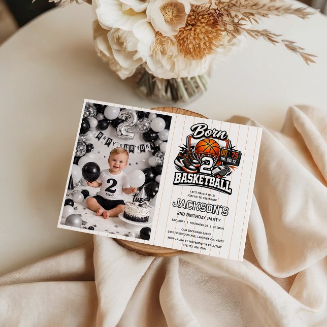 Convites Born 2 Basketball Sports Themed Boy 2nd Birthday  ( Born 2 Basketball Sports Themed Boy 2nd Birthday photo Invitation)