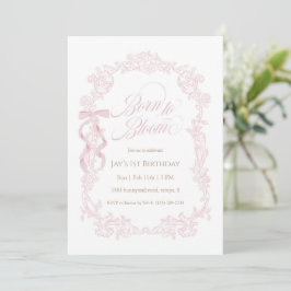 Convites Born to Bloom Pink Floral 1st Birthday