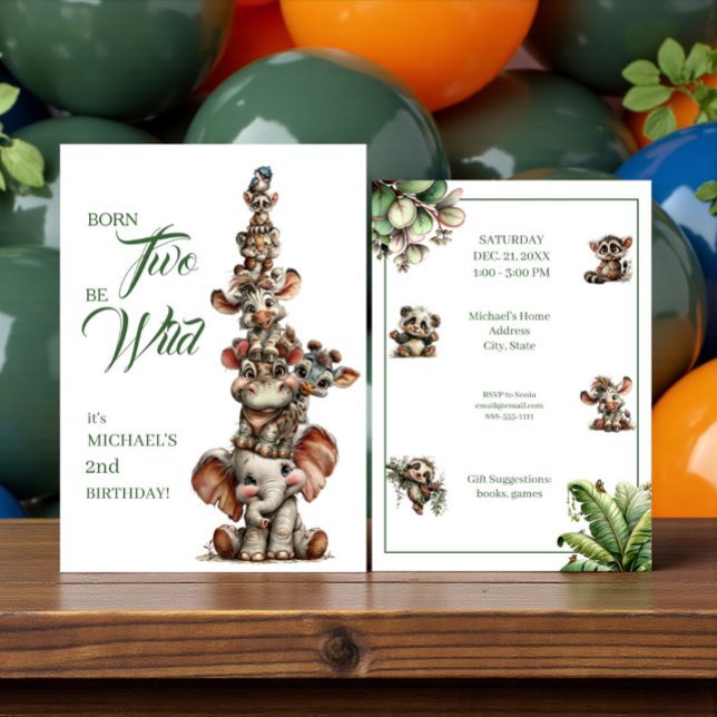 Convites Born Two Be Wild Baby Safari Birthday Party (Criador carregado)