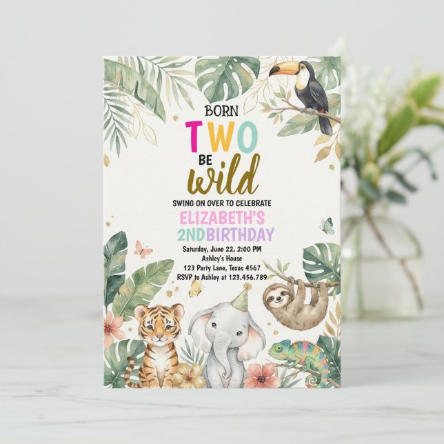 Convites Born Two be Wild Birthday Invitation 2nd Birthday (Em pé/Frente)