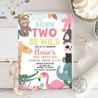 Convites Born TWO Be Wild Pink Birthday