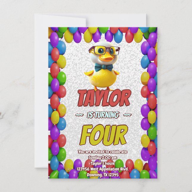 Convites Borracha Pato Cute Personalizado Aniversário Convi (Frente)