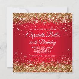 Convites Borracha Vermelha brilhante Dourada, 60º aniversár
