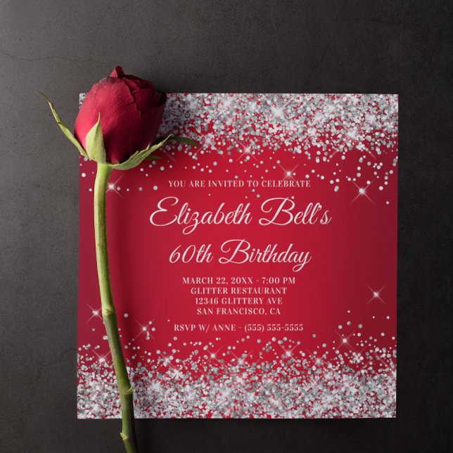 Convites Borracha Vermelha Espardoura, Brilhante, 60º anive (Red Birthday Invitation)