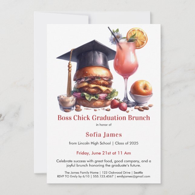 Convites Boss Chick Graduation Brunch & BBQ (Frente)