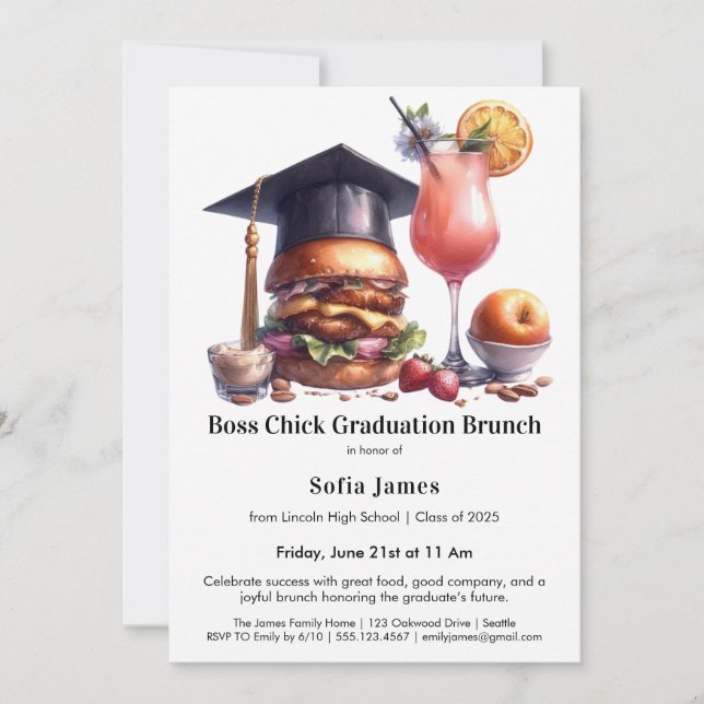 Convites Boss Chick Graduation Brunch & BBQ (Frente)