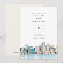Convites Boston Massachusetts Watercolor Skyline Wedding