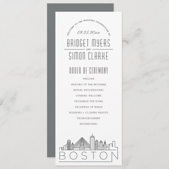 Convites Boston | Programa Modern Deco Wedding (Frente/Verso)