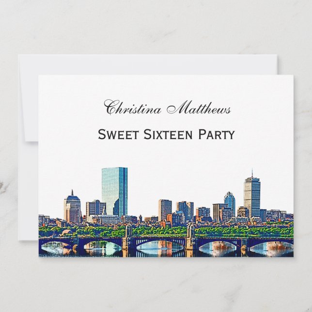 Convites Boston Skyline #2Col Sweet 16 Party (Verso)