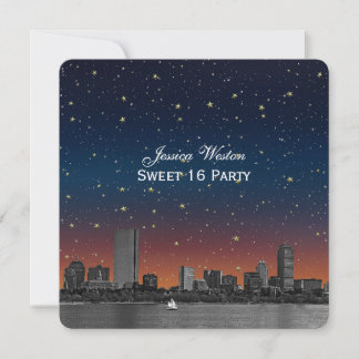 Convites Boston Skyline Blue Estrela Gravada Sweet 16