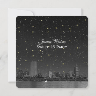 Convites Boston Skyline Blue Estrela Gravada Sweet 16