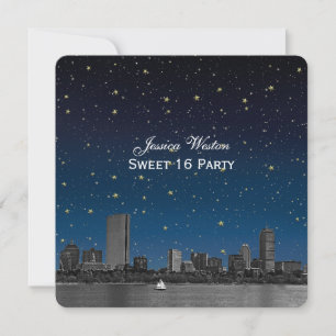 Convites Boston Skyline Blue Starry Etch Sweet 16