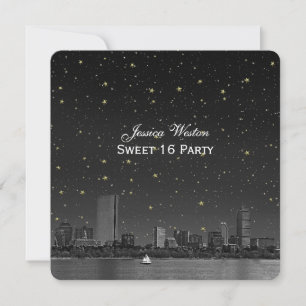Convites Boston Skyline Blue Starry Etch Sweet 16