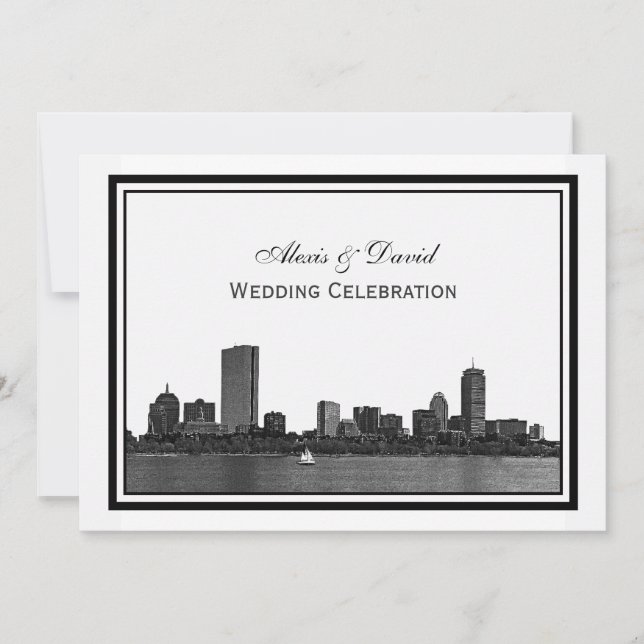 Convites Boston Skyline Encheu Casamento H (Frente)