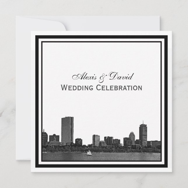 Convites Boston Skyline Engravidou Casamento Frame (Frente)