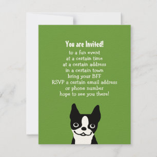 Convites Boston Terrier - Cachorro Fofo com Texto Personali