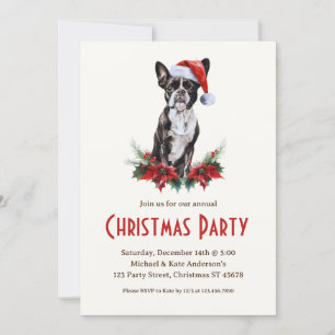 Convites Boston Terrier em uma festa de Natal de Papai Noel