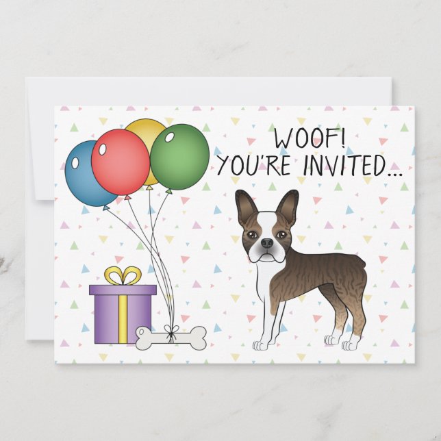 Convites Boston Terrier Listrado Cachorro de Desenho Animad (Frente)